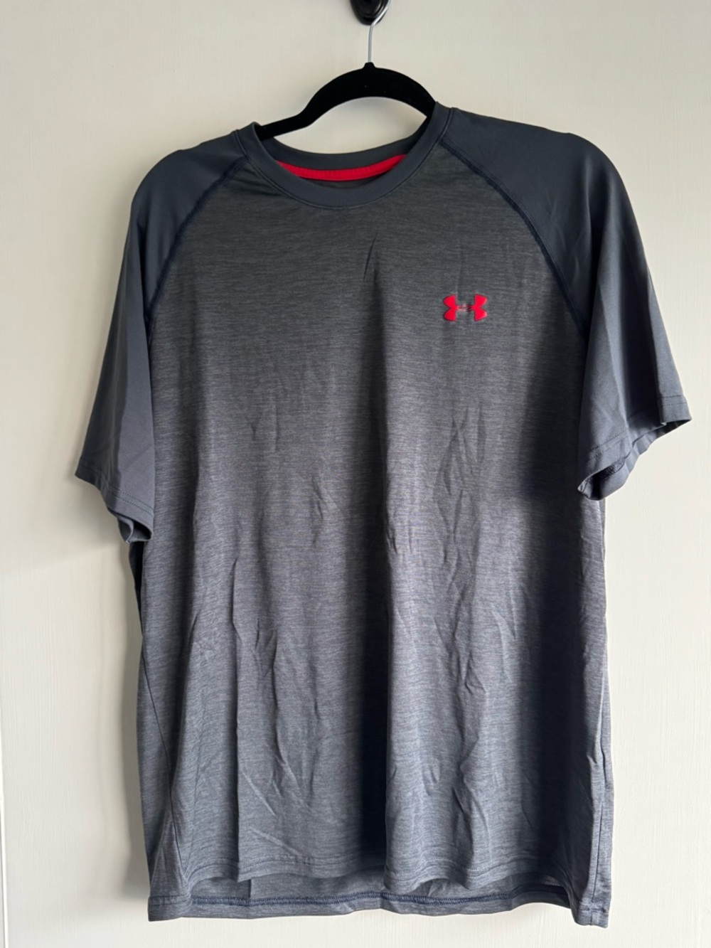 LG Men’s Charcoal Gray Short-Sleeve Athletic Tee with Red Logo
